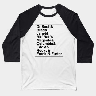 Rocky Horror Show Characters Baseball T-Shirt